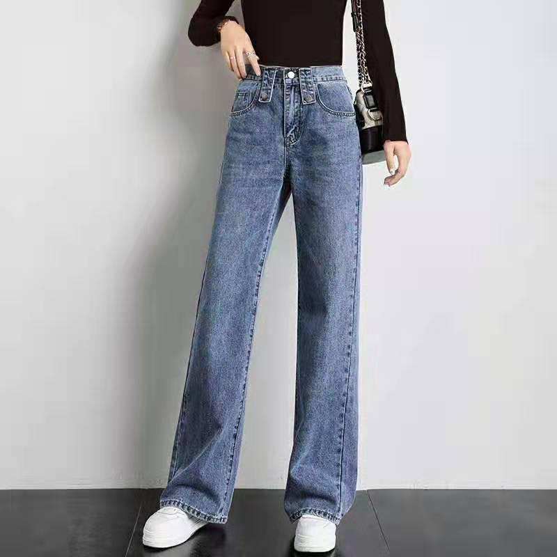 WTEMPO Jeans Dames Losse Grote Maat Elastische Taille Rechte Drape Broek Slanke Hoge Taille Wijde Pijp Broek 26