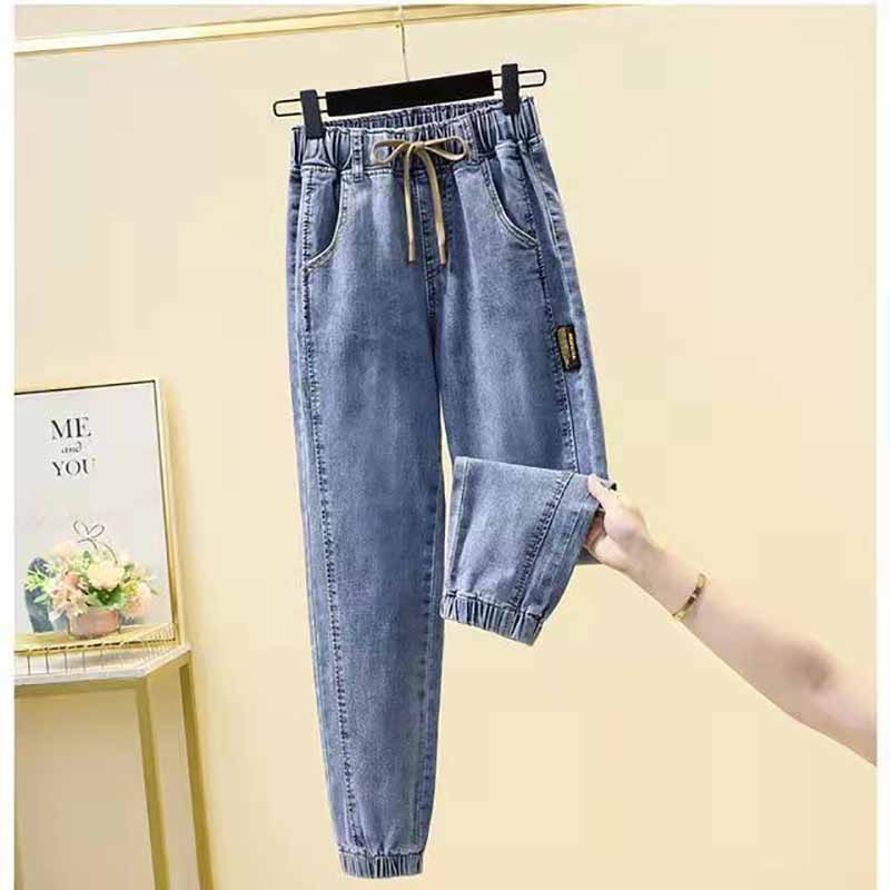 WTEMPO S-3XL Dames Jeans Elastische Taille Lente Herfst Effen Casual Vrouwelijke Losse Denim Broek Broeken XXXL