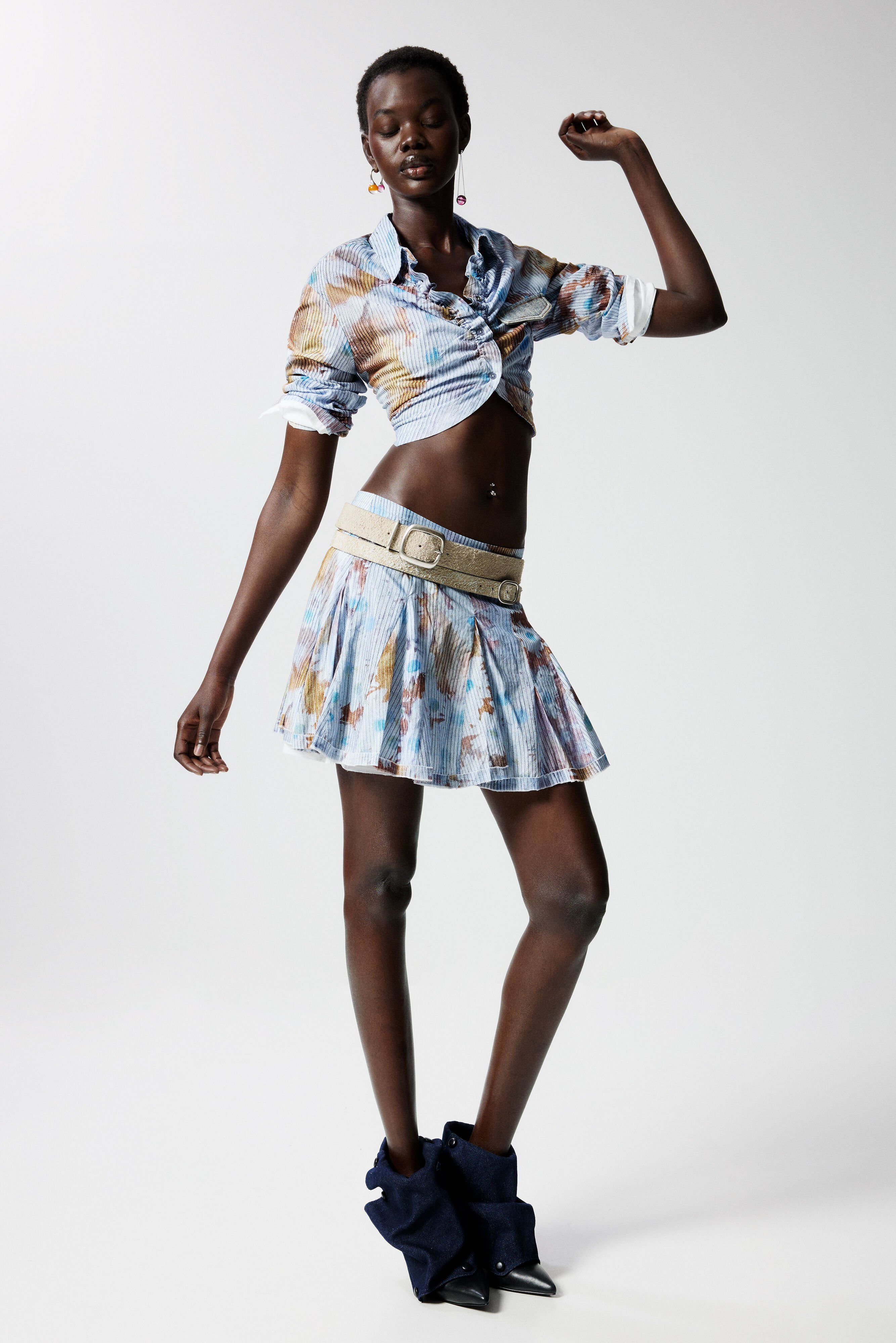 Desigual Plissé bloemen minirok - BLUE