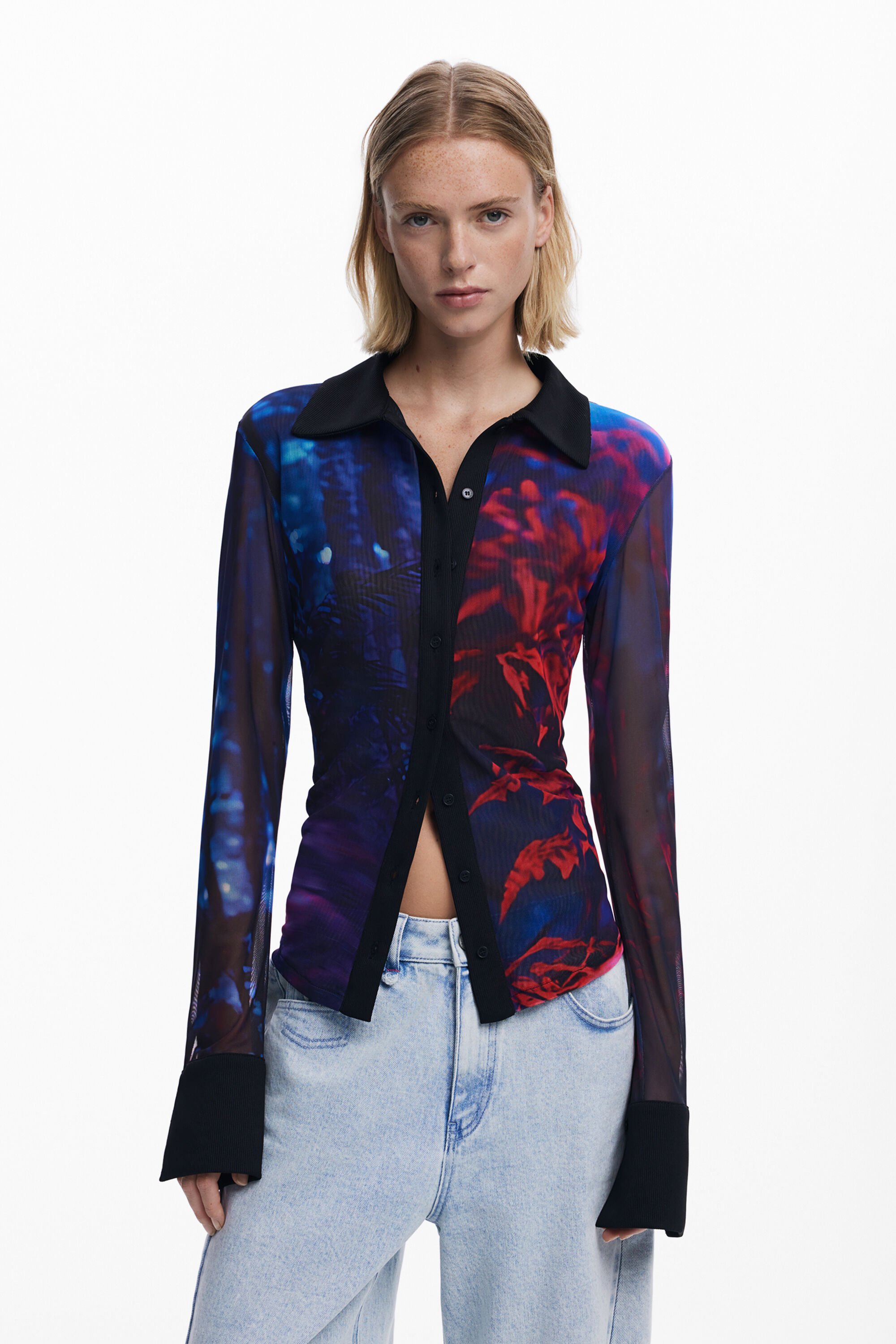 Desigual Blouse met knoopjes van chiffon - BLACK