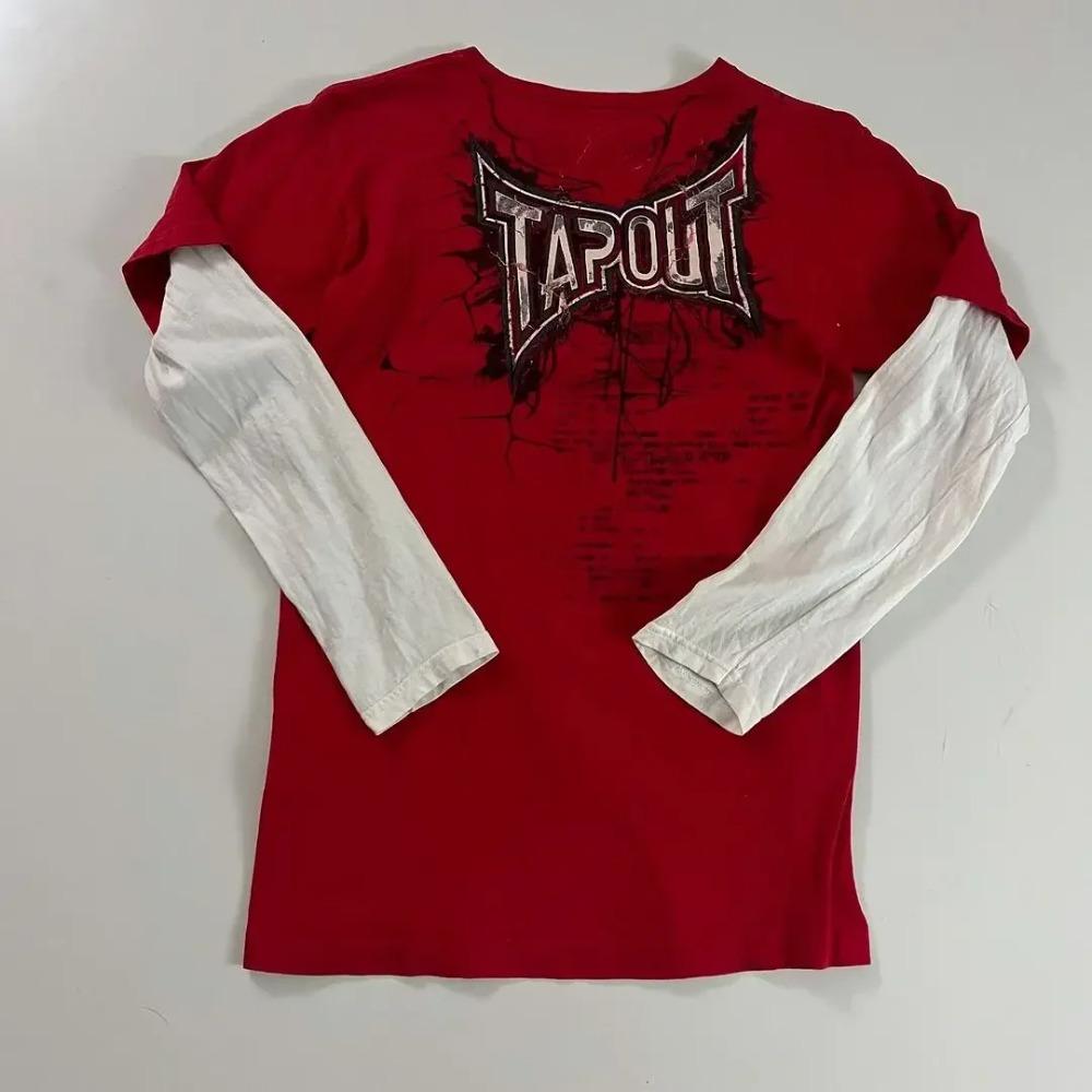 Tinicoo Y2K T shirt Men New Hip Hop Red Printing Round Neck Oversized Long Sleeved T shirt Casual Gothic Clothing Tops Streetwear XL