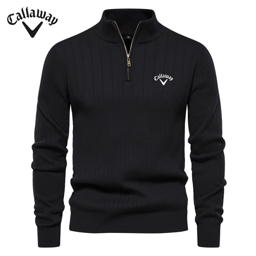 Callaway geborduurde opstaande kraag katoenen herentrui casual halve rits effen kleur trui hoogwaardige gebreide herentrui L
