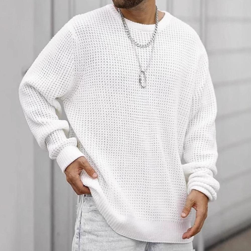 FEGKZLI Fashion New Men's Round-neck Knitted Sweater for Autumn and Winter, Long-sleeved, Solid-color, Simple Knitted Men's Base Shirt 3XL