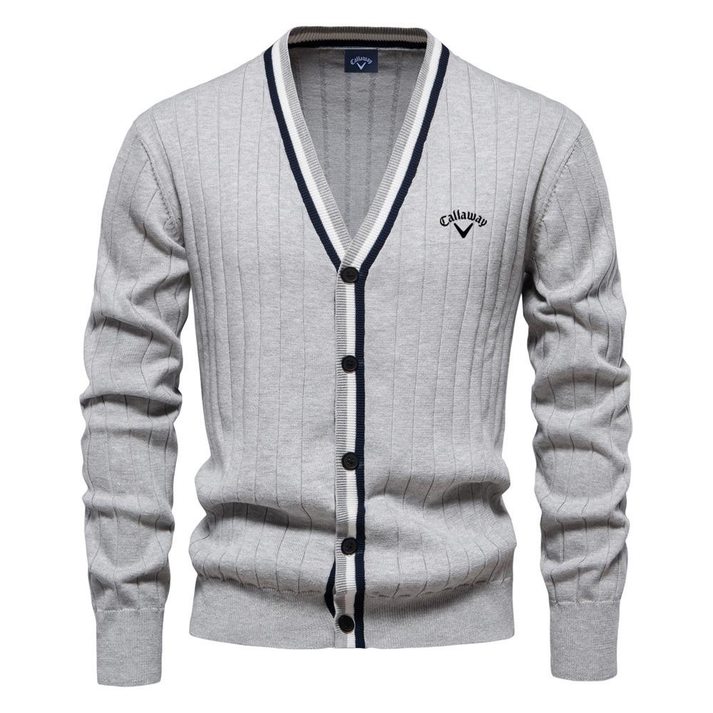 Callaway 2025 Herfst/Winter Geborduurd Nieuw Cardigan Heren V-hals Lange Mouw Trui Gebreide Jas XXL