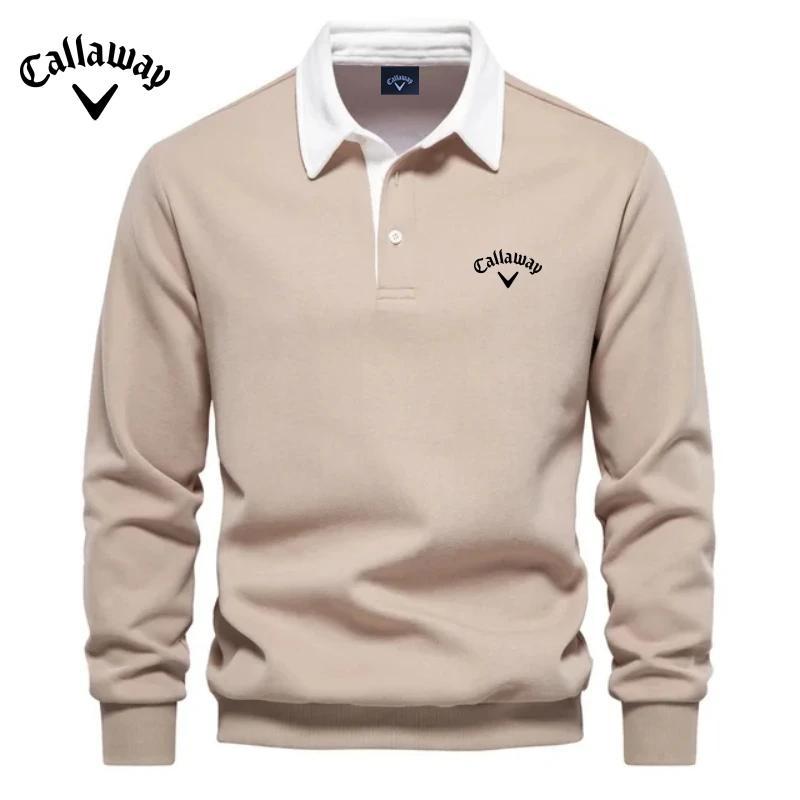 Callaway Heren Geborduurd Puur Katoenen Poloshirt met Lange Mouwen voor Herfst en Winter, Nieuwe Modieuze en Casual Multifunctionele Top XXL