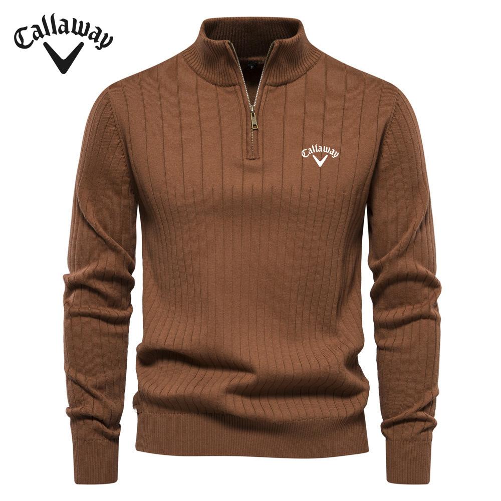 Callaway geborduurde opstaande kraag katoenen herentrui casual halve rits effen kleur trui hoogwaardige gebreide herentrui XXL