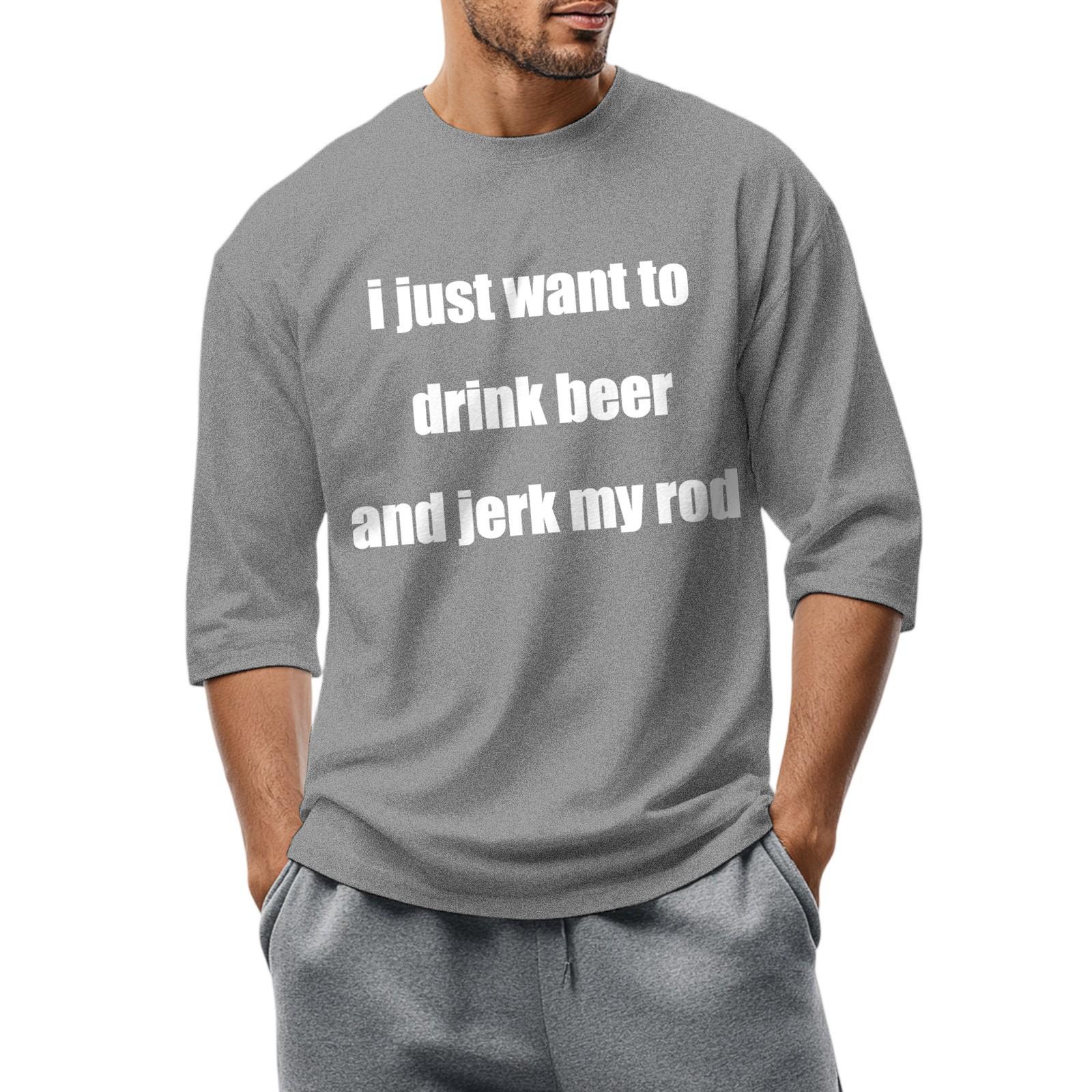 Ionia Men's fashionable casual round-neck three-quarter sleeve top T-shirt M
