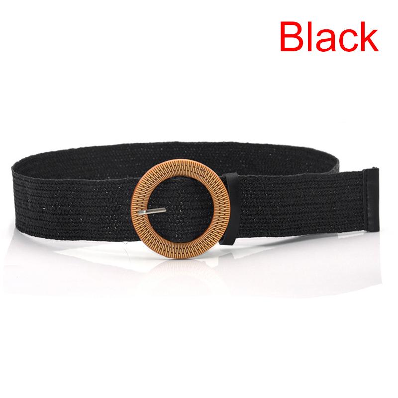 Powerful Temptation Zomer dames elastische band ronde gesp Retro Boheemse gevlochten jurkriem zwart