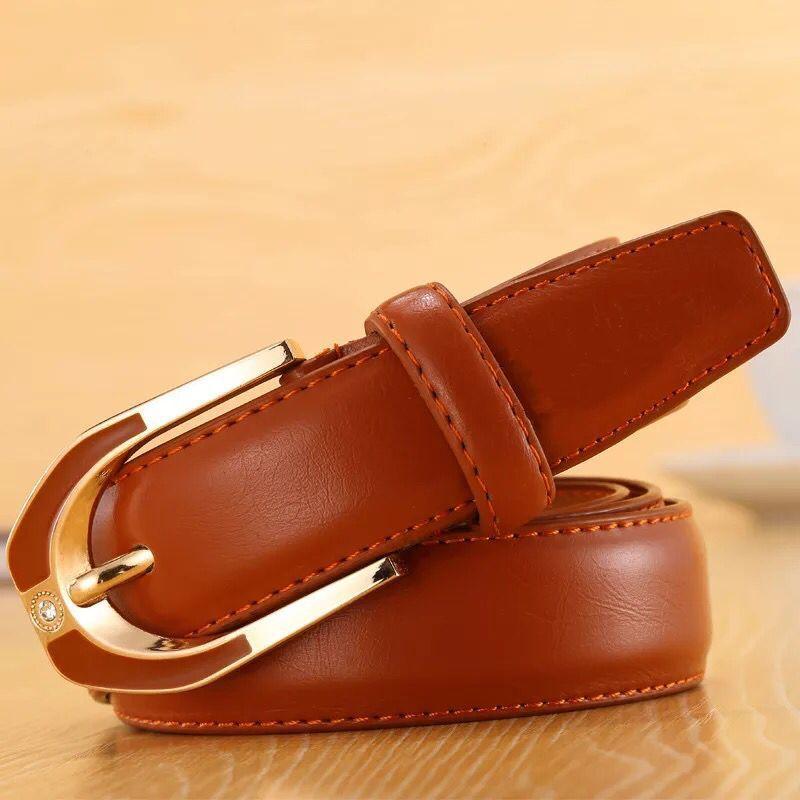 Straight Fire Fashion Dames leren gesp riem mode dames 3.0 fijne broek riem snoep kleur 110cm bruin