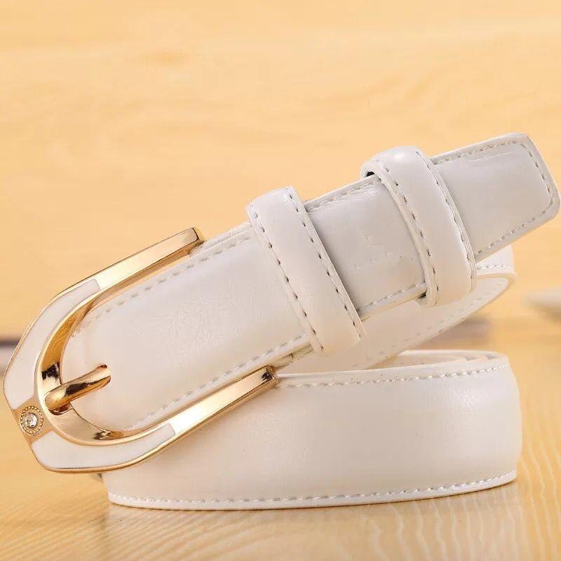 Straight Fire Fashion Dames leren gesp riem mode dames 3.0 fijne broek riem snoep kleur 110cm wit
