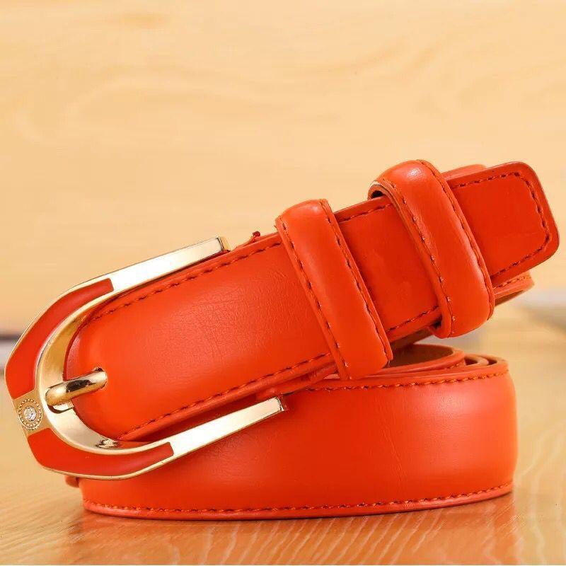 Straight Fire Fashion Dames leren gesp riem mode dames 3.0 fijne broek riem snoep kleur 115cm oranje