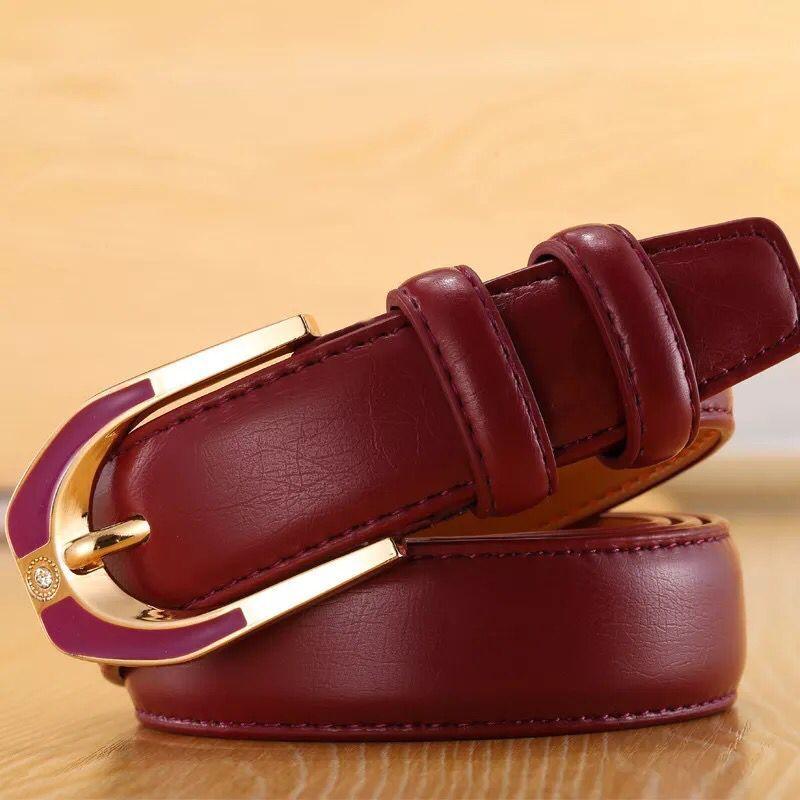 Straight Fire Fashion Dames leren gesp riem mode dames 3.0 fijne broek riem snoep kleur 110cm wijnrode kleur