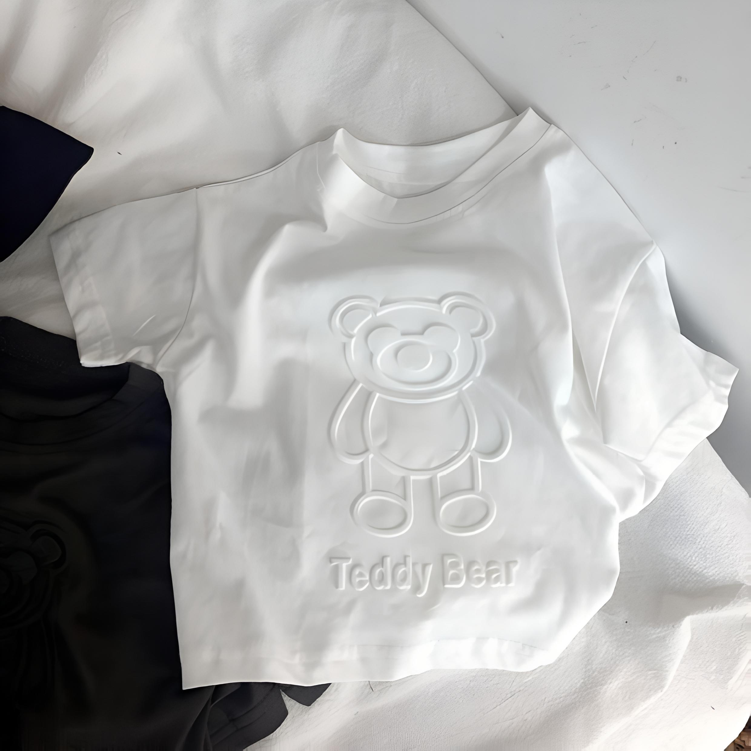 Yoghurt Jongens 3D Beer reliëf katoenen T-shirt - Zacht, kort mouwen top voor kinderen 130cm wit
