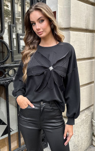Jurkjes Stretch Flower Sweater Zwart