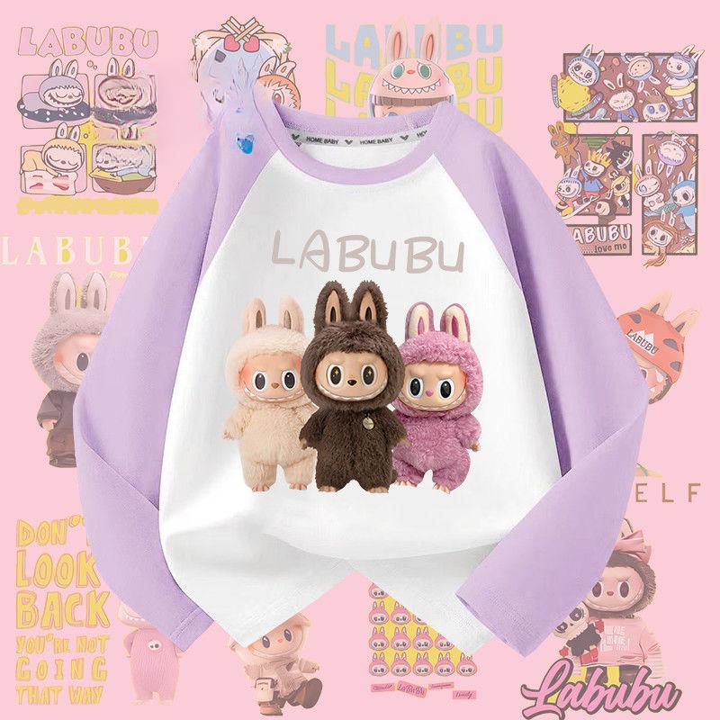 KIDSW Autumn Labubu Children's Pure Cotton Long-sleeved T-shirt, Girls' Casual Top T-shirt 130