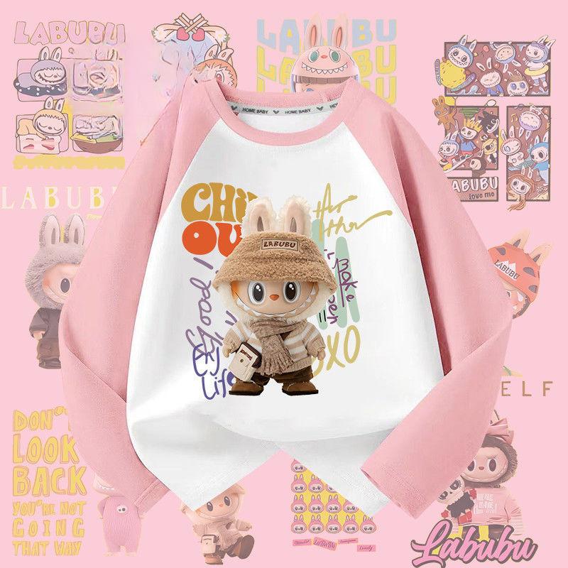 KIDSW Autumn Labubu Children's Pure Cotton Long-sleeved T-shirt, Girls' Casual Top T-shirt 130