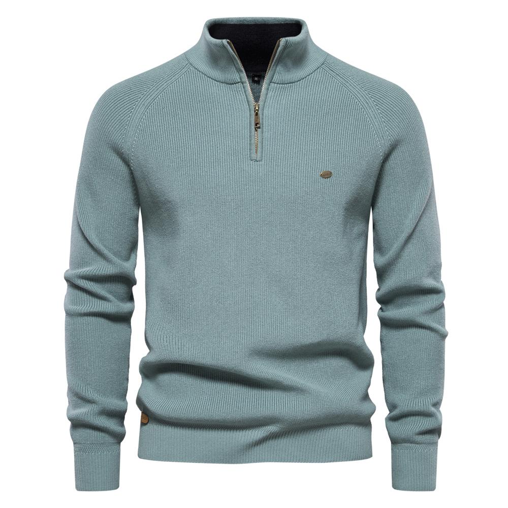 AIOPESON Men Fashion 2023 Nieuwe Herfst Katoen Rits Vesten Voor Mannen Mode Casual Sociale Mannen Truien Stand Kraag Warme Winter Gebreide Trui Mannen L 75-85 kg meer blauwe kleur