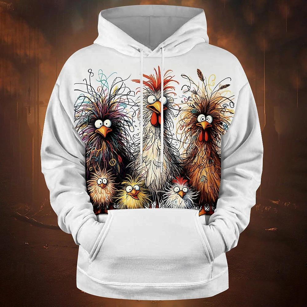 ETST 07 Grappige herenhoodie met dierenprint, kippenprint, zomers casual, korte mouwen, T-shirt met capuchon, street fashion, oversized kleding voor heren S