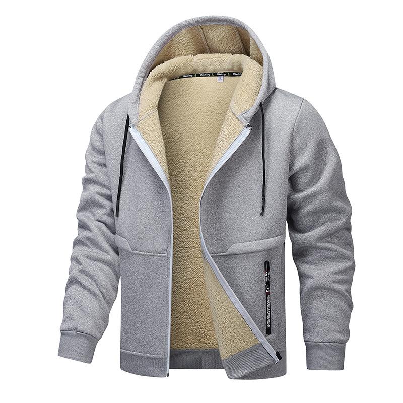 MAITA Clothscenery Heren Herfst Winter Jas Jas Lam Fleece Voering Dikker Cardigan Hoodie Casual Sportkleding 9 Kleuren Maat XS-3XL XL lichtgrijze kleur
