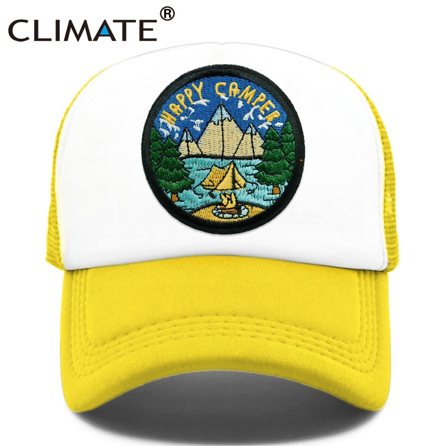 RetroZ KLIMAAT Camper Happy Camp Cap Camp Summer Camp Camping Trucker Cap Groen Wandelen Outdoor Sport Hat Cap Cool Mesh Cap Unisex Dames Kid 52to55cm head