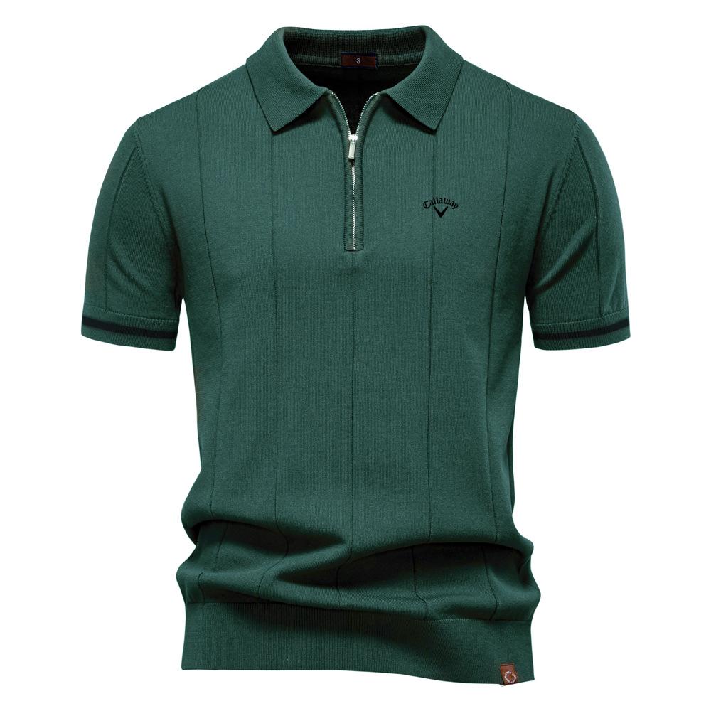 Callaway 2025 Lente/Zomer Geborduurde Nieuwe Heren Business Casual Wollen Poloshirt, Gebreid Poloshirt met Opstaande Kraag, Korte Mouw XXL