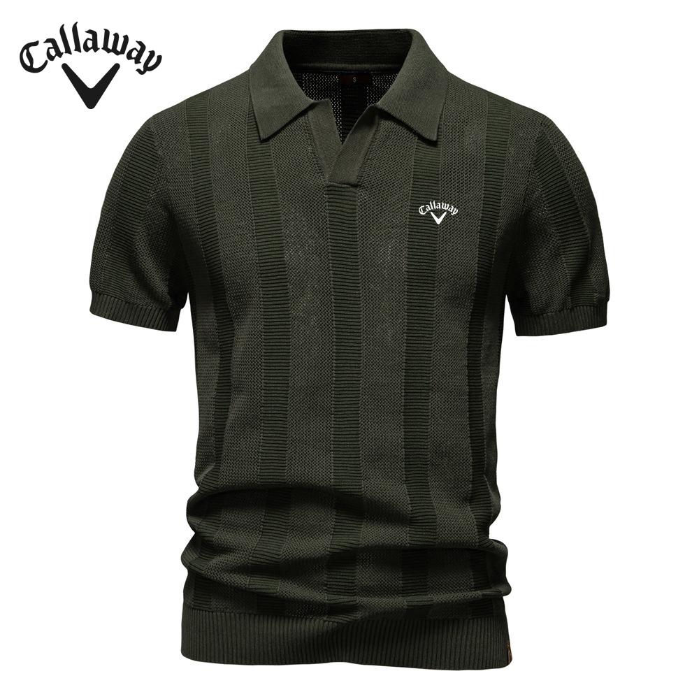 Callaway 2025 Zomer Nieuwe Geborduurde Heren Poloshirt Gestreept Holle Korte Mouw Trui Poloshirt Heren XXL