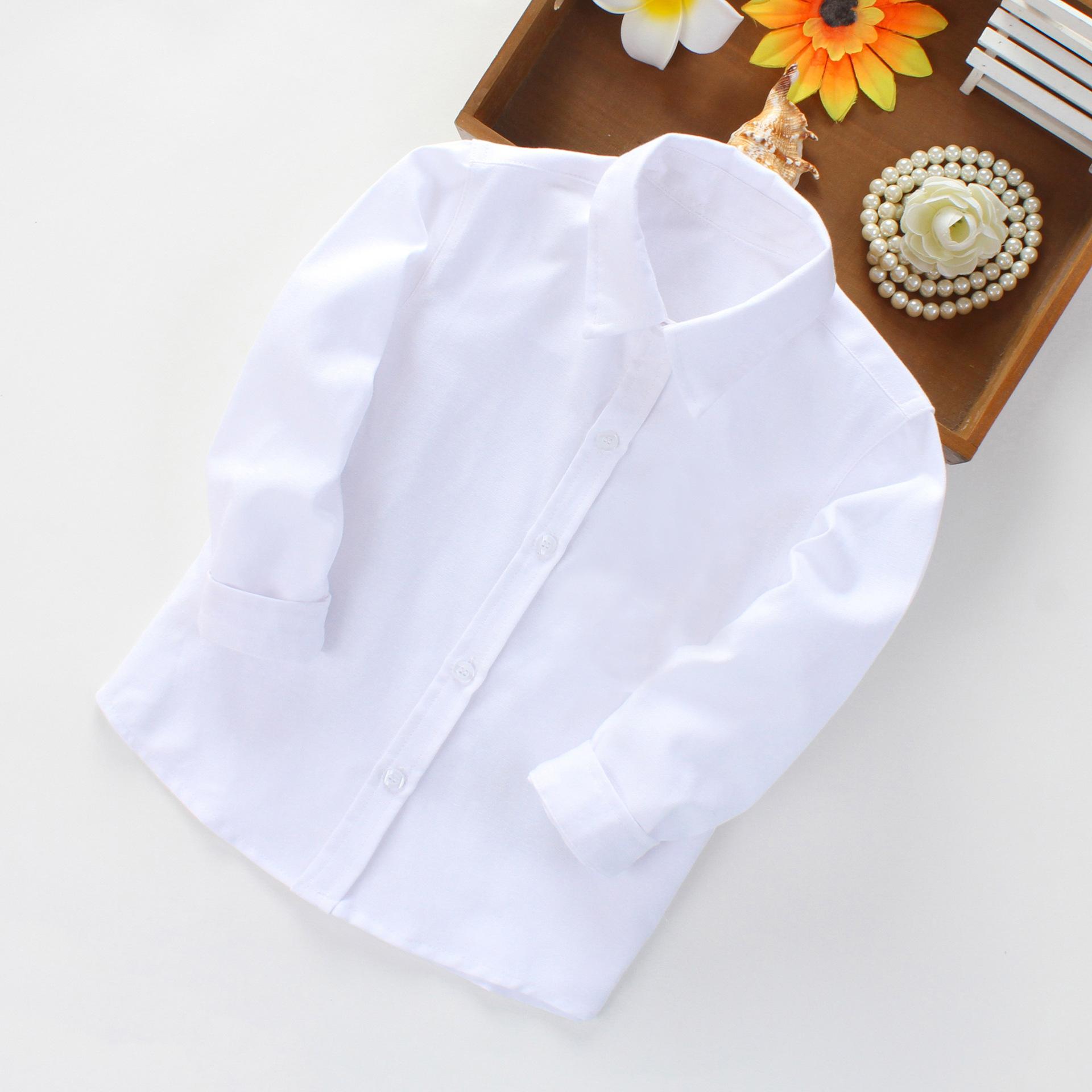 Little Spring Wit overhemd voor jongens Wit overhemd voor kinderen Prestatiekleding Midden- en kinderwit overhemd Lente- en herfstshirt met lange mouwen 150cm wit