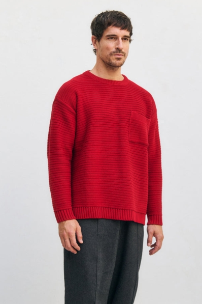 Rotholz Herren vegan Strickpullover Gerippt Hellrot