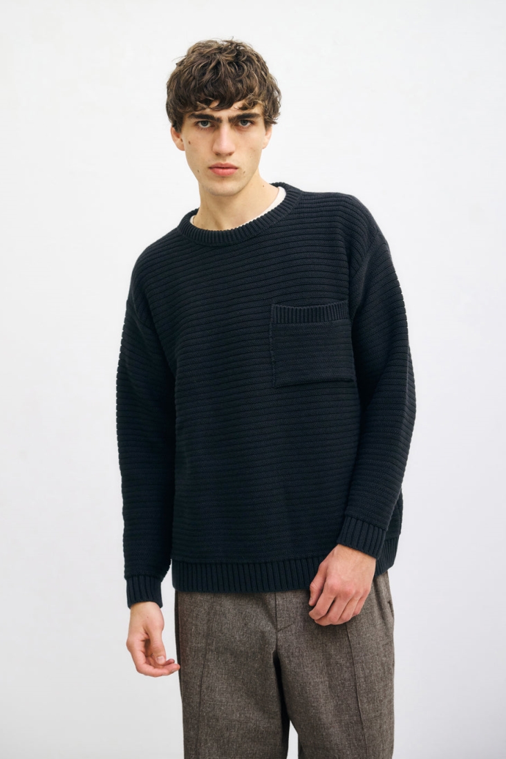 Rotholz Herren vegan Strickpullover Gerippt Schwarz