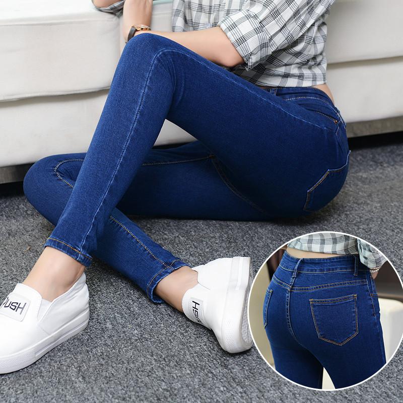 Zhuoneng Clothing Fashion Slim Small Foot Jeans met hoge taille Dunne elastische lange damesbroek 29