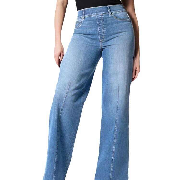 QGOOD Sexy Solid Wide Leg Denim Jeans Vrouwen Kantoor-dame Hoge Elastische Taille Jeans Herfst Winter Casual Broek Met Zakken XXXL blauw