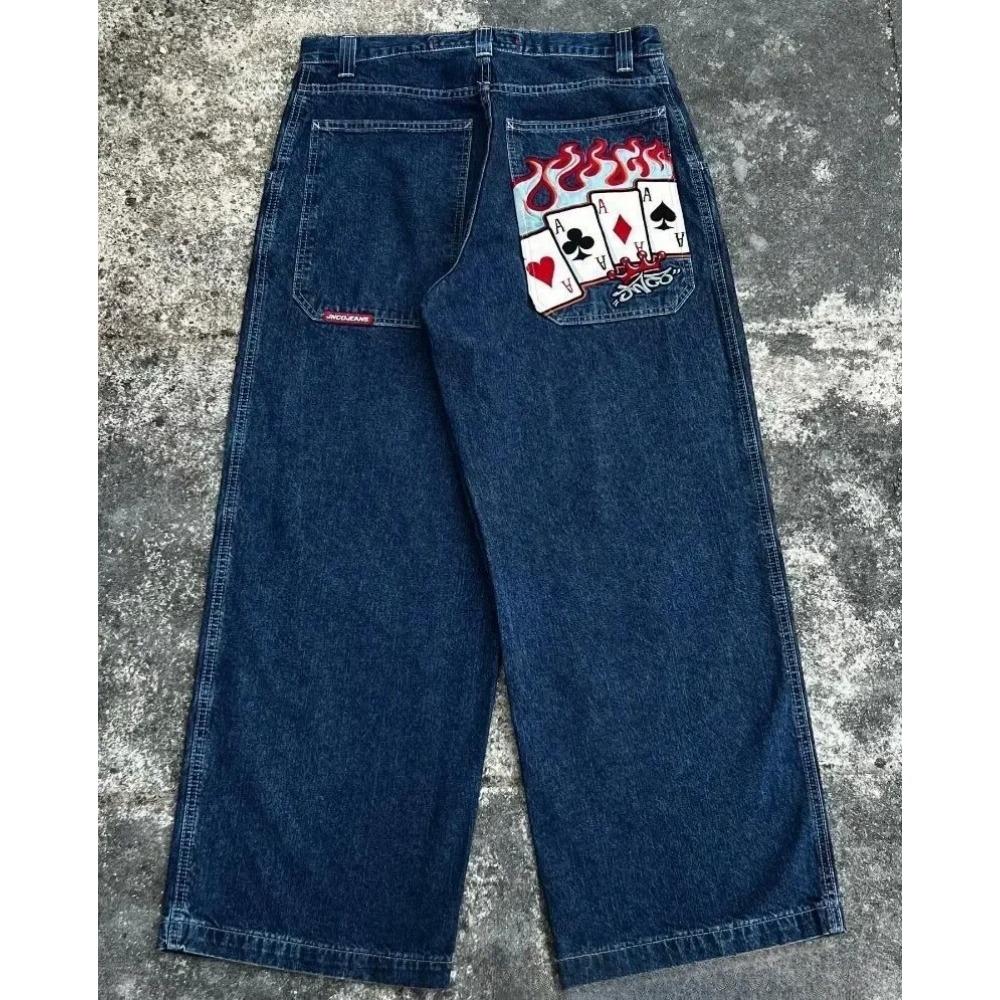 Tinicoo Geborduurde Baggy Jeans Y2K Kleding Mannen Vrouwen Harajuku Hip Hop Geborduurde Vintage Blauwe Baggy Jeans Lage Taille Wijde Pijpen S
