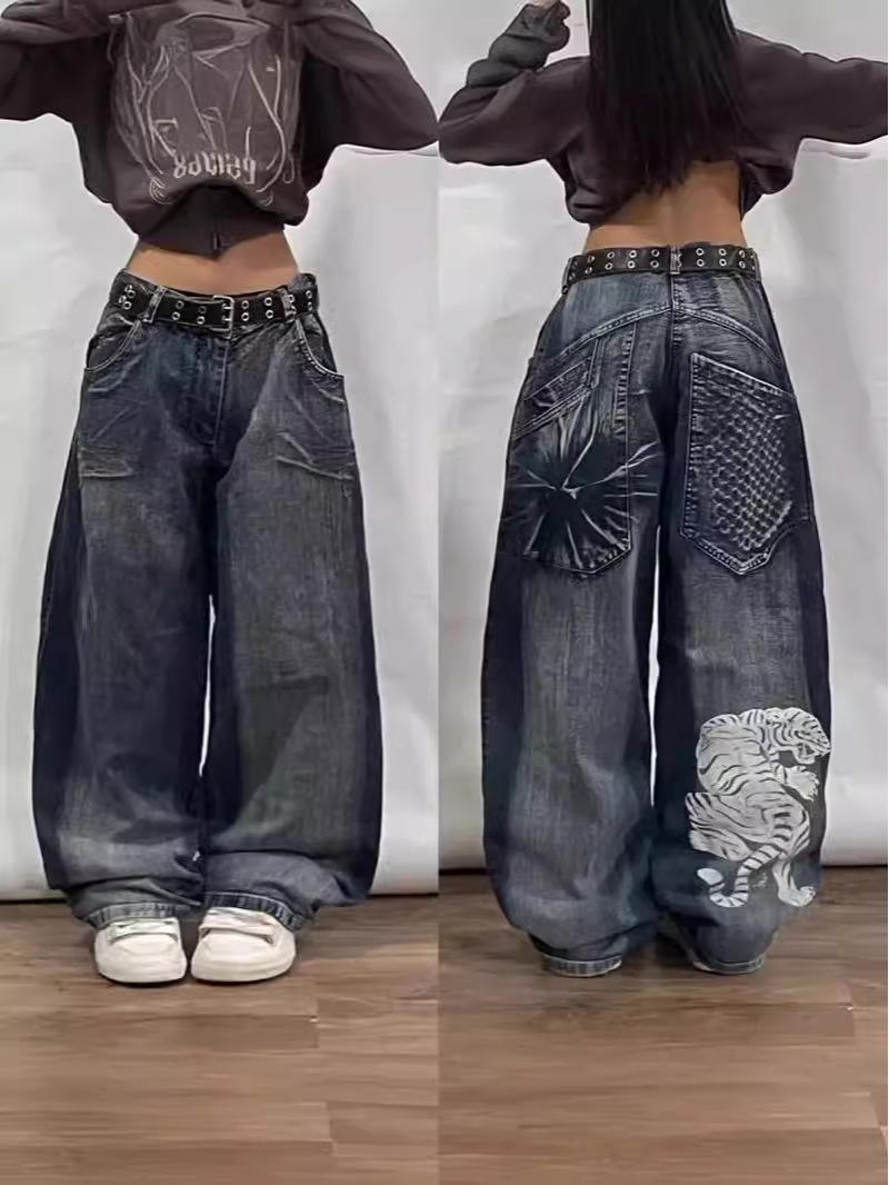 The Two American Retro Spring Hip Hop Style Trendy Loose Wide-Leg Cropped Jeans S
