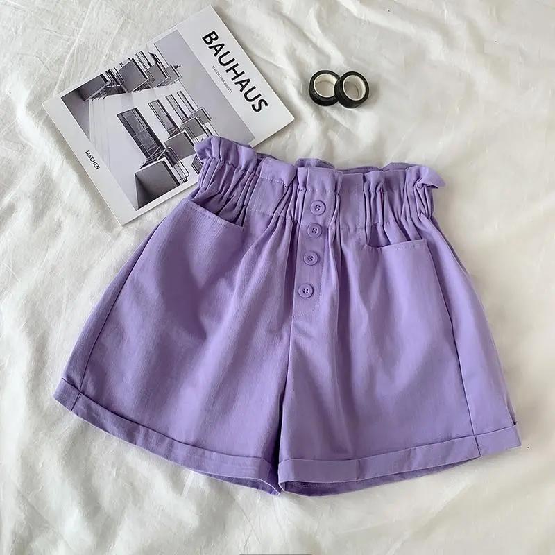 WTEMPO Kinderbroeken Zomer Meisjes Casual Kindershorts Zomer Losse hoge taille shorts Knoopbroek 130
