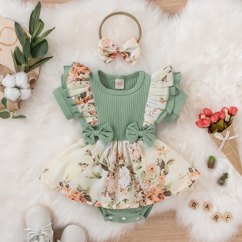 Elberta Zomer Baby Meisjes Jurk Met Strik Gestreepte Jumpsuit Katoenen Jurk Voor Pasgeborenen Bloemen Kleding Baby Kruipkleding 70cm