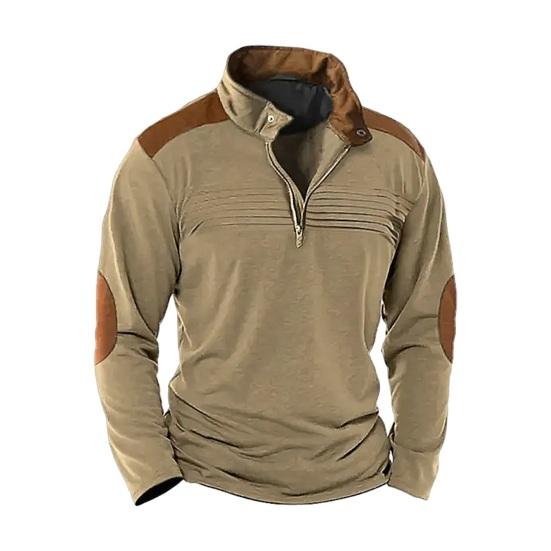 Western Cool Men Herfst Lente Heren Sweatshirt Kleur Bijpassende Patchwork Rits Opstaande Kraag Retro Trui Lange Mouw Zacht Ademend Halflange Heren Dagelijkse Top XL kameel