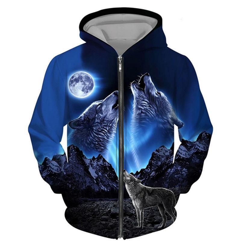 Forever Men Lente Herfst 3D Wolf Serie Bedrukt Rits Hoodie Heren Dames Koppels Hoodie Hoodie Jas Casual Mode Jas L