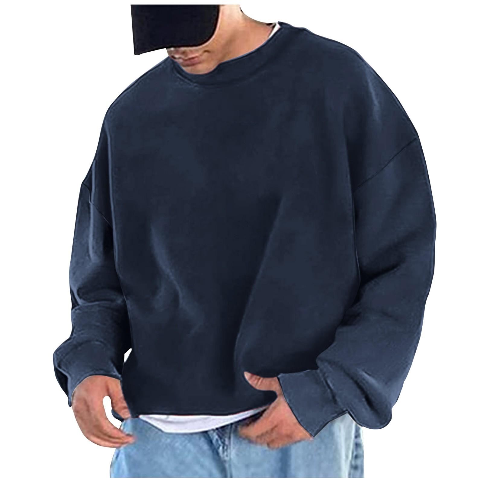 Hong Hollyland Heren effen kleur losse drop schouder mouwen ronde hals hoodies Heren casual sport hoodies XL Vloot