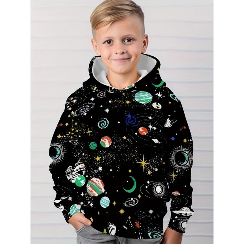 Xuhaijian02 Kinderkleding Jongens Hoodies Lange Mouw Mode 3D Astronauten Print Kinderen Lente Herfst Kleding Casual Outdoor Jongenskleding Tops 110