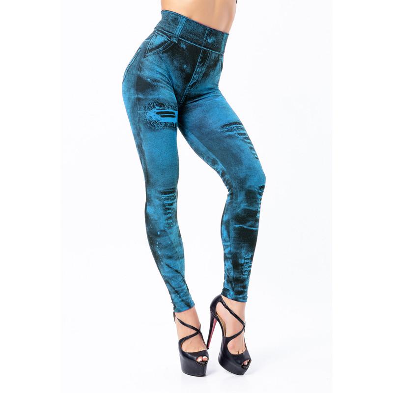Zorioneko Dames rekbare imitatie jeans denim legging hoge taille skinny broek XL