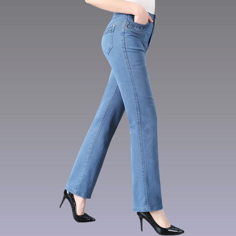 Hawayi Oversized 38 Mother Jeans met lenteborduursels, zakken, hoge taille, losse rechte pijpen, casual denim broek voor dames 38