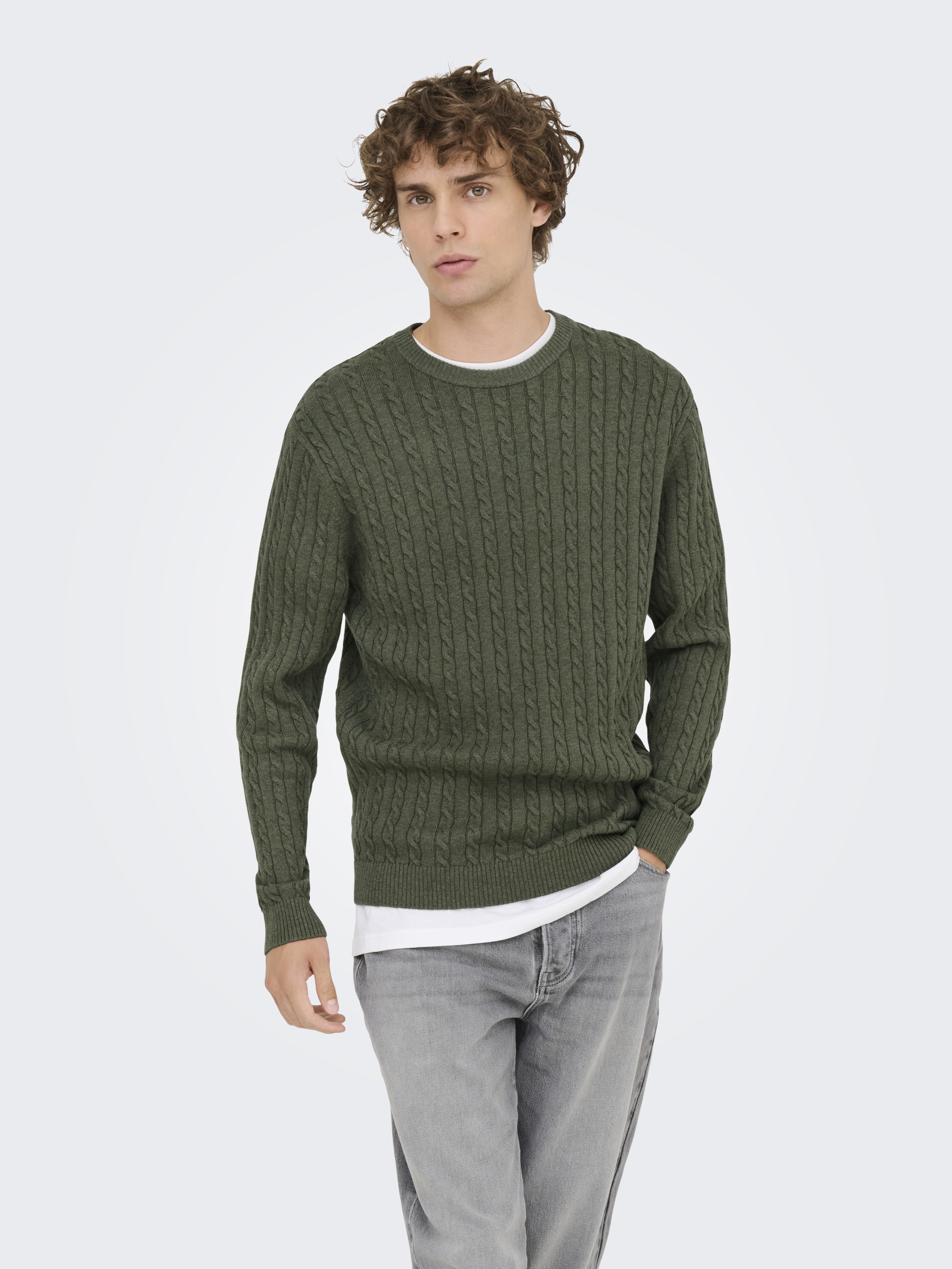 Only & Sons Onsloui reg 12 cabel crew knit noos