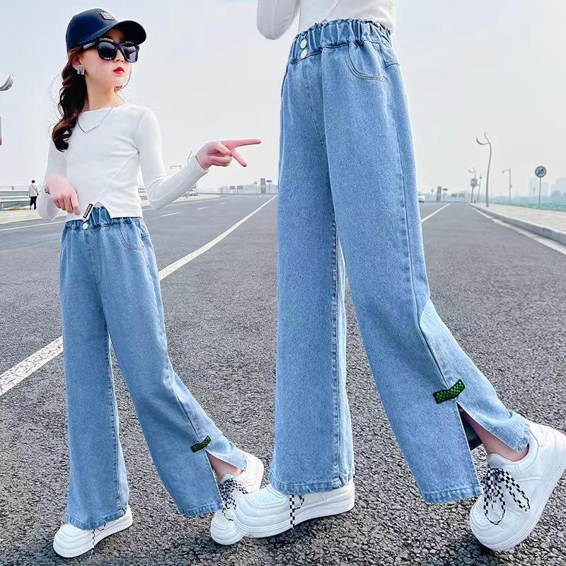 Seventy-two change clothing Lente en herfst spijkerbroek voor meisjes Meisjesmode losse jeans Enkele broek Kinderkleding Baby nieuwe broek 140 bondi blauwe kleur