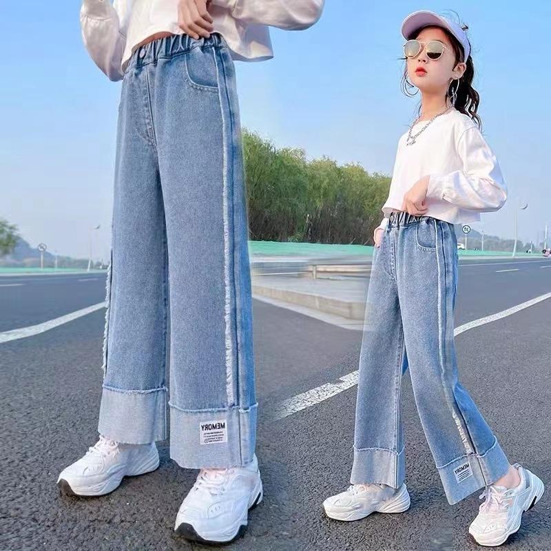 Seventy-two change clothing Lente en herfst spijkerbroek voor meisjes Meisjesmode losse jeans Enkele broek Kinderkleding Baby nieuwe broek 150 blauwpaars