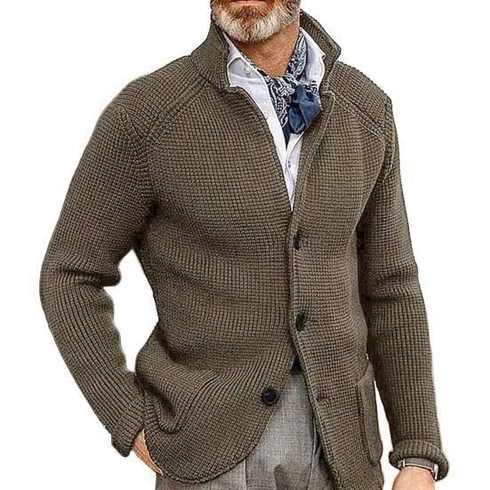 Western Cool Men Heren Sweaterjas met dubbele zakken Enkelrijs gebreide elastische lange mouwen omgeslagen M