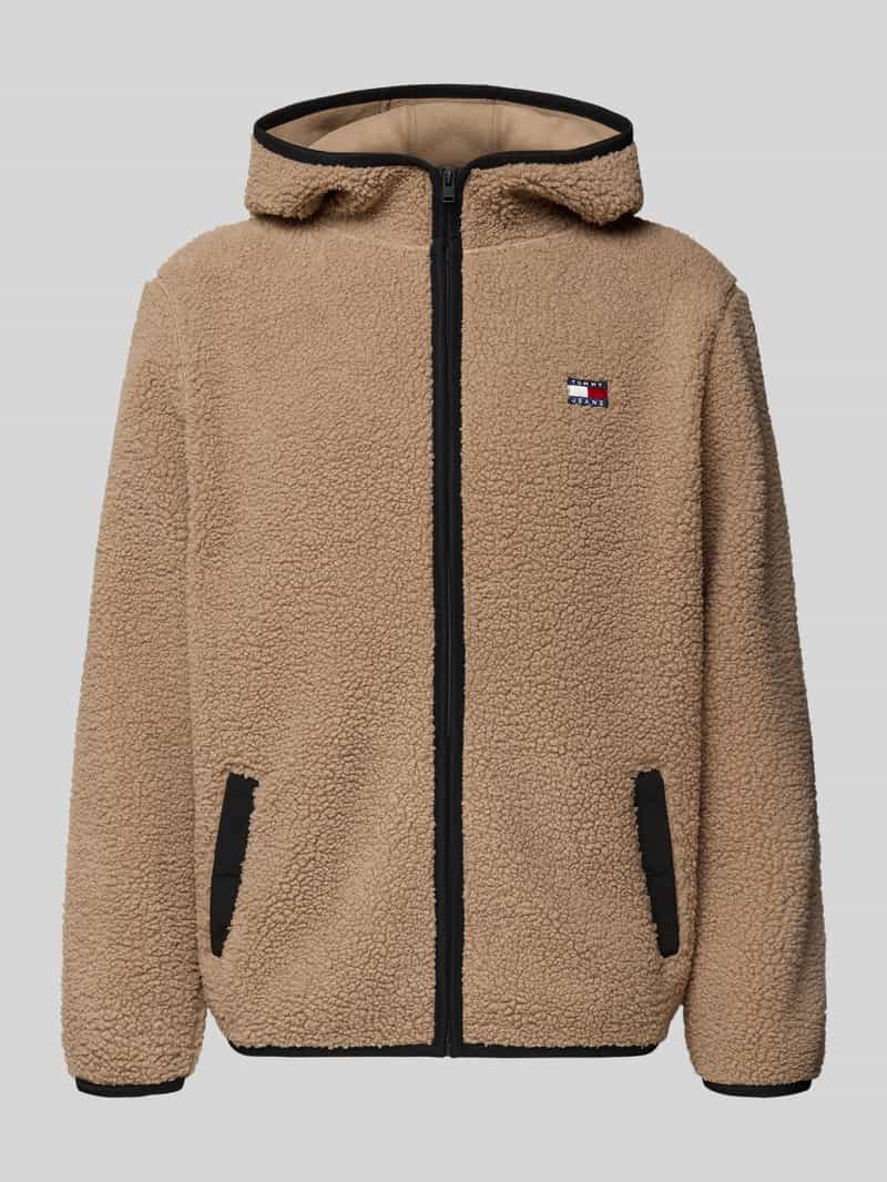 TOMMY JEANS Pluchen jack TJM REG BADGE TEDDY ZIP TRU EXT met logopatch, licht afgezakte schouders