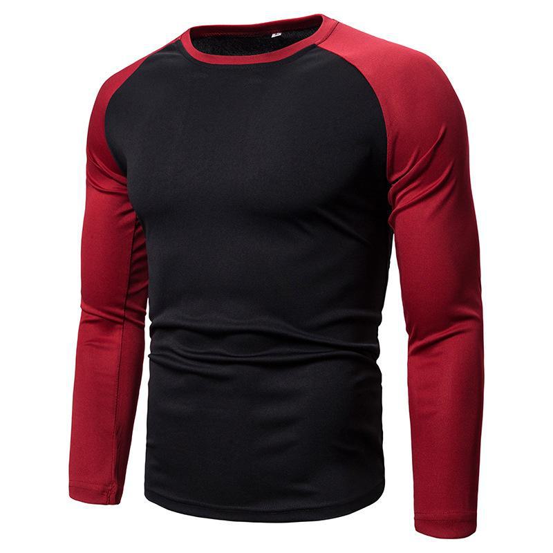 Top Men Wardrobe 2023 Color Block T-shirts met lange mouwen en ronde hals voor heren XL