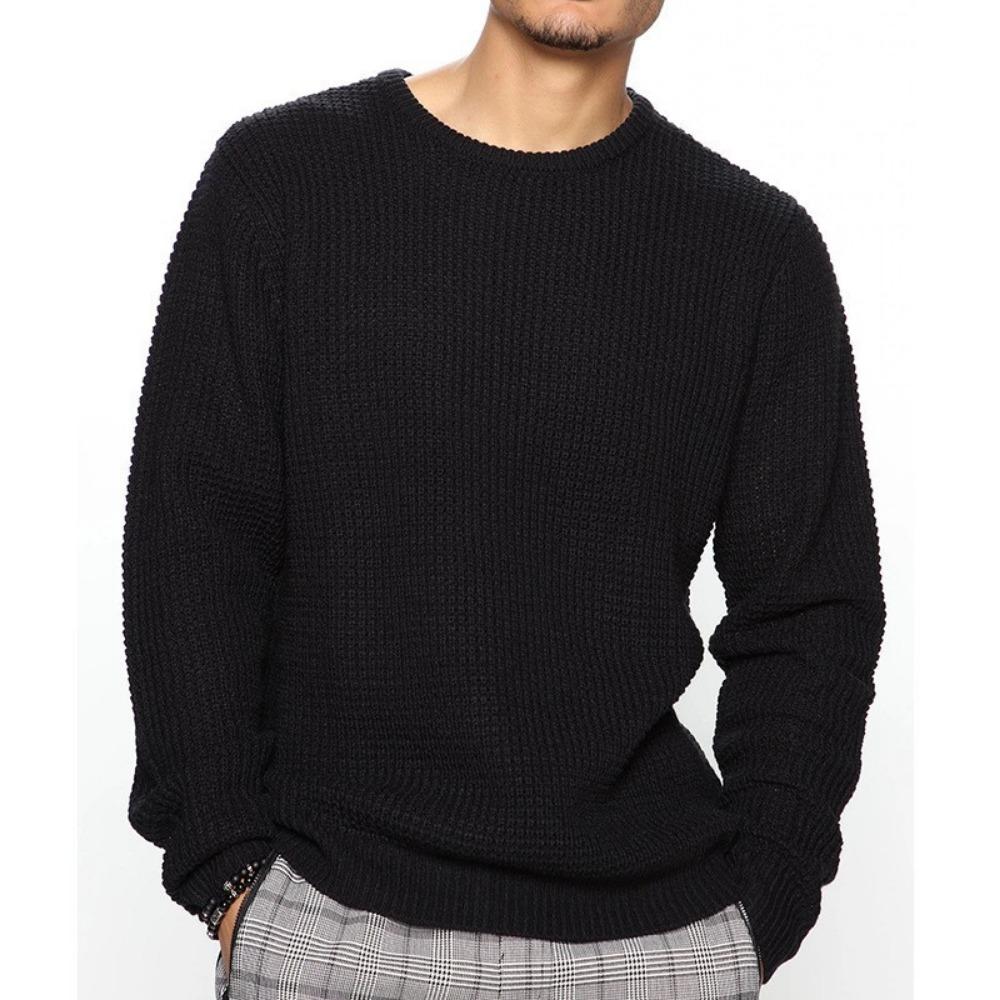 FEGKZLI Fashion New Men's Round-neck Knitted Sweater for Autumn and Winter, Long-sleeved, Solid-color, Simple Knitted Men's Base Shirt XL