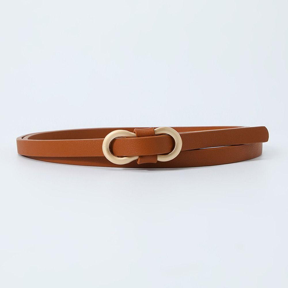 Dipuen Kleur Luxe Design Vintage lederen riem Dunne tailleband Broekkleding Riemen 8-vormige gespriemen bruin
