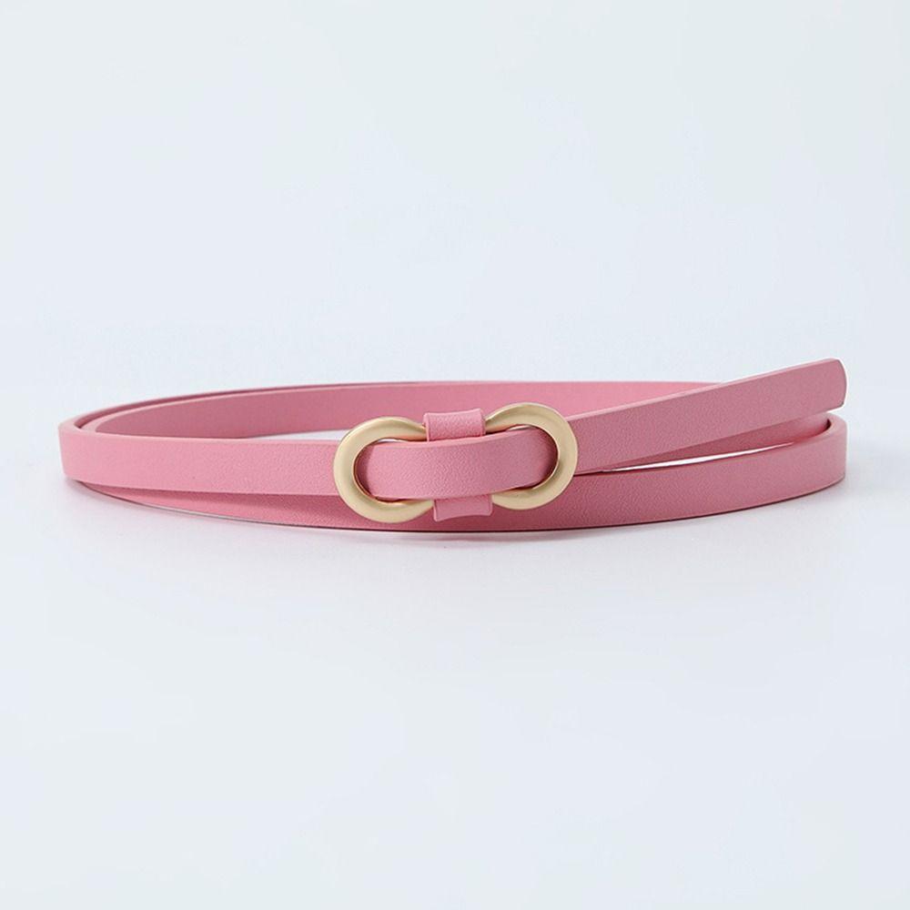 Dipuen Kleur Luxe Design Vintage lederen riem Dunne tailleband Broekkleding Riemen 8-vormige gespriemen roze